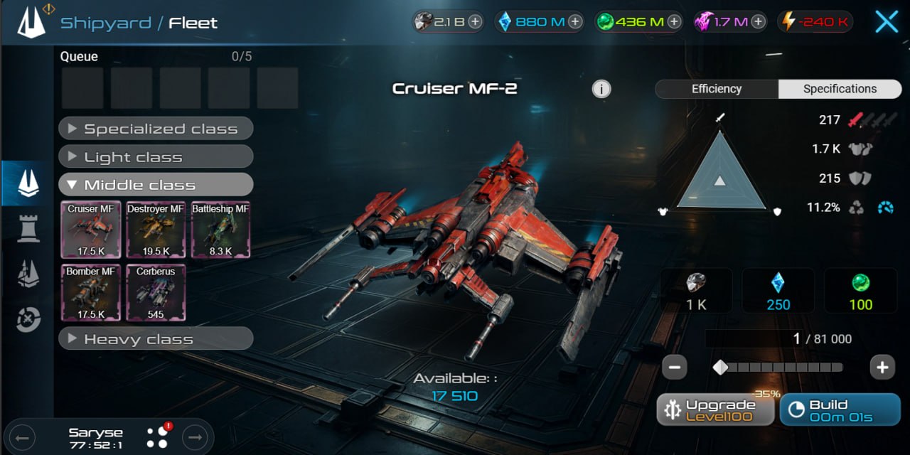 Shipyard: build and upgrade your fleet