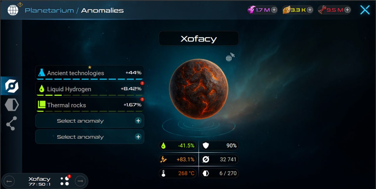 Planetarium: planets and anomalies